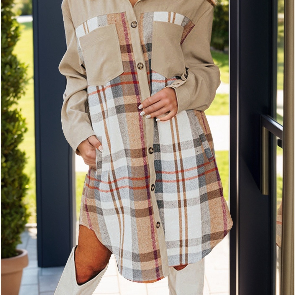 Pocketed Plaid Long Sleeve Mini Dress
